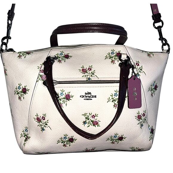 Prairie Satchel With Cross Stitch Floral Print Pebbled white leather with floral - Picture 1 of 12